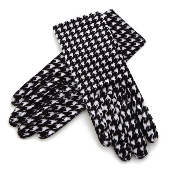 Accessories - Velvet Black White Plaid Wrist Gloves